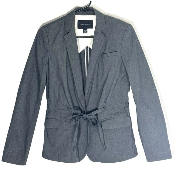 Banana Republic Blazer Gray Pincheck Stretch Belted Jacket Officecore - Picture 1 of 12